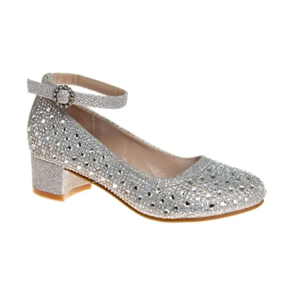 NWT GIRLS' BADGLEY MISCHKA Silver‎ Sparkle Special Occasion Shoe Size 3 Party